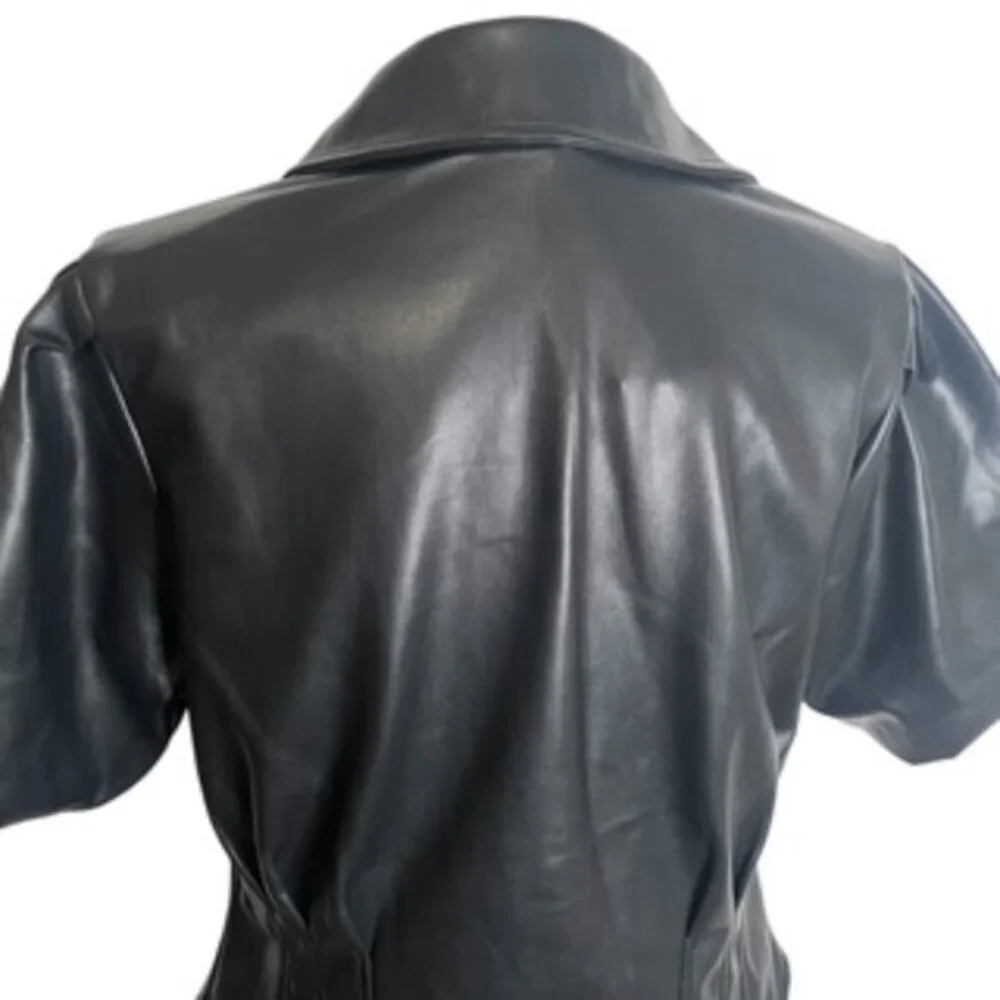 NEW Bagatelle Fitted Top Women’s Size Large Faux Leather‎ Puff Sleeves Button Up